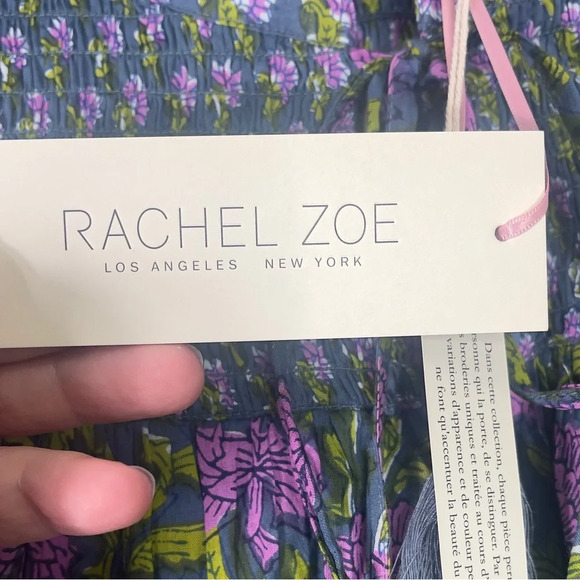 Rachael Zoe Boho Blouse Smocked XL NWT Green Purple Tassel - Picture 6 of 7